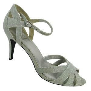 Marinelli Evening Ankle Strap Heels 3.5" Shoes Silver Strappy Size 9M